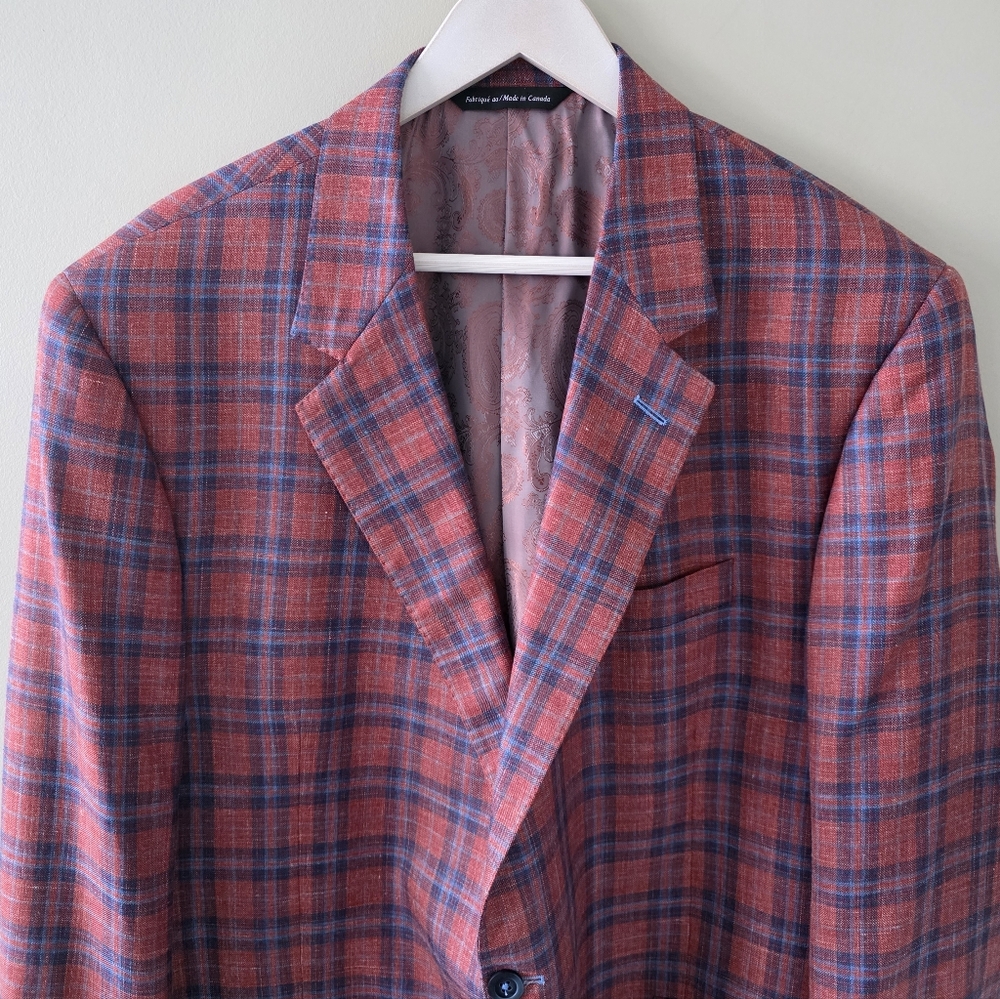 Coppley Loro Piana 50R Modern Contemporary Luxury Preppy Red Windowpane Blazer - Picture 6 of 16